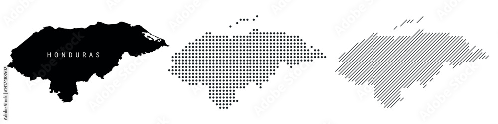 Fototapeta premium Honduras silhouette map and two patterns of dots and slanted lines. Flat vector illustration isolated on white