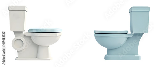Toilet Bowl with Tank Graphic Resource Bathroom Design 3D Render Clean Environment Side View, cut out, isolated, transparent background