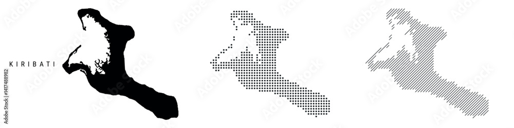 Fototapeta premium Kiribati silhouette map and two patterns of dots and slanted lines. Flat vector illustration isolated on white