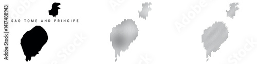 Sao Tome and Principe silhouette map and two patterns of dots and slanted lines. Flat vector illustration isolated