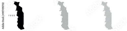 Togo silhouette map and two patterns of dots and slanted lines. Flat vector illustration isolated on white