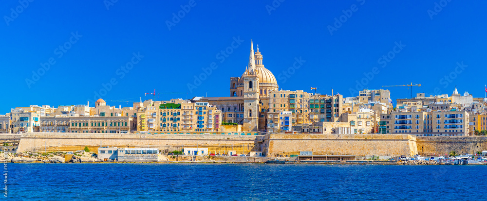 Beautiful cityscape of Valletta with clear blue sky