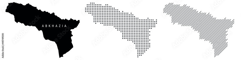Obraz premium Abkhazia silhouette map and two patterns of dots and slanted lines. Flat vector illustration isolated on white