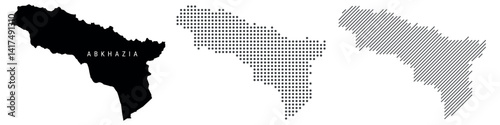 Abkhazia silhouette map and two patterns of dots and slanted lines. Flat vector illustration isolated on white