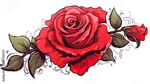 Fototapeta Naklejka Na Ścianę i Meble -  Professionally crafted traditional rose tattoo illustration for design projects