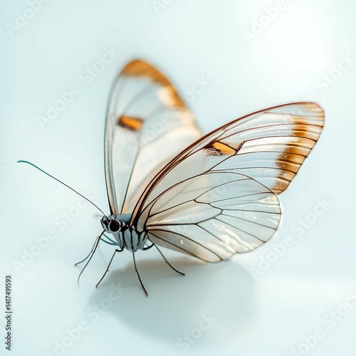 Delicate Glass wing Butterfly Art: A Translucent Illustration of a Glass wing Butterfly with Clear Wings and Subtle Brown Markings.

