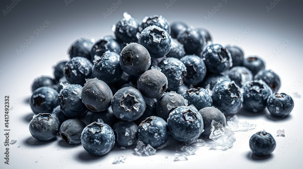 Fresh Blueberries with Dew and Mint Leaves on White Background Fresh Blueberries with Dew and Mint Leaves on White Background