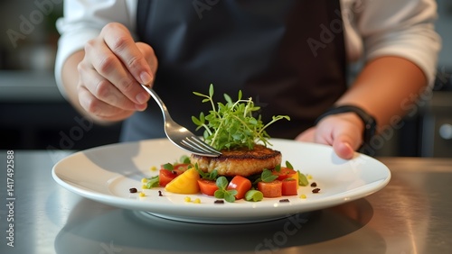 Wallpaper Mural Chef plates gourmet dish with fresh vegetables and microgreens Torontodigital.ca