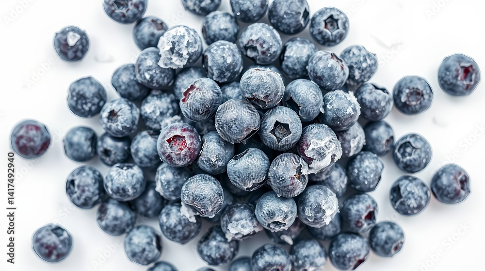 Fresh Blueberries with Dew and Mint Leaves on White Background Fresh Blueberries with Dew and Mint Leaves on White Background