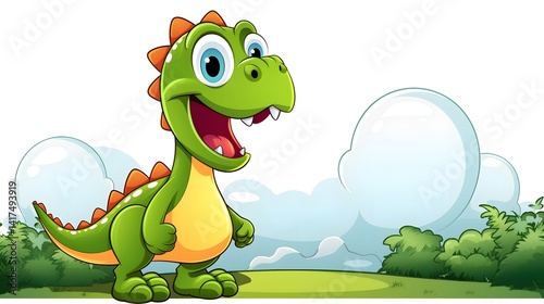 Colorful Cartoon Dinosaur Character with Speech Bubble for Children's Book Illustration