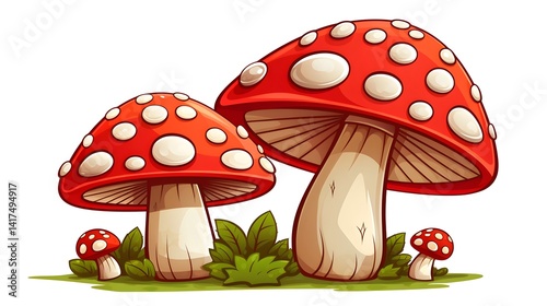 Cheerful cartoon magic mushroom character in a whimsical drawing for fantasy illustrations