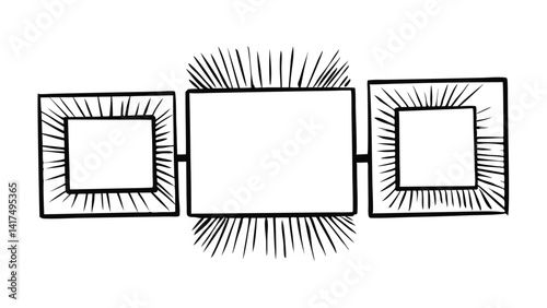 Three Artistic Square Frames with Sunburst Design Perfect for Scrapbooking or Photo Collage