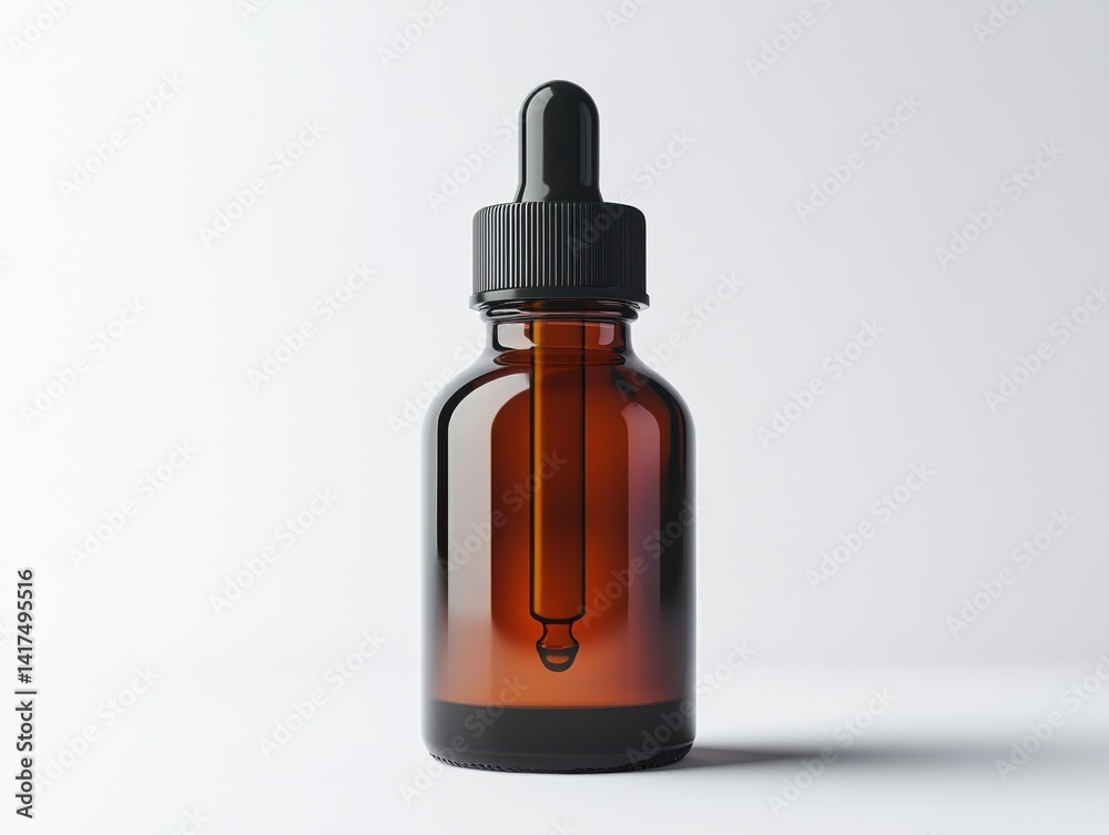 Brown glass dropper bottle with pipette on white background Brown glass dropper bottle with pipette on white background