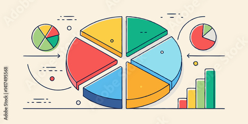 A minimalist line art illustration of a pie chart split into various segments, symbolizing market share.

