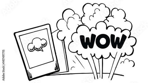 Awesome Instant Photo with Cloud and Wow Speech Bubble Design Element