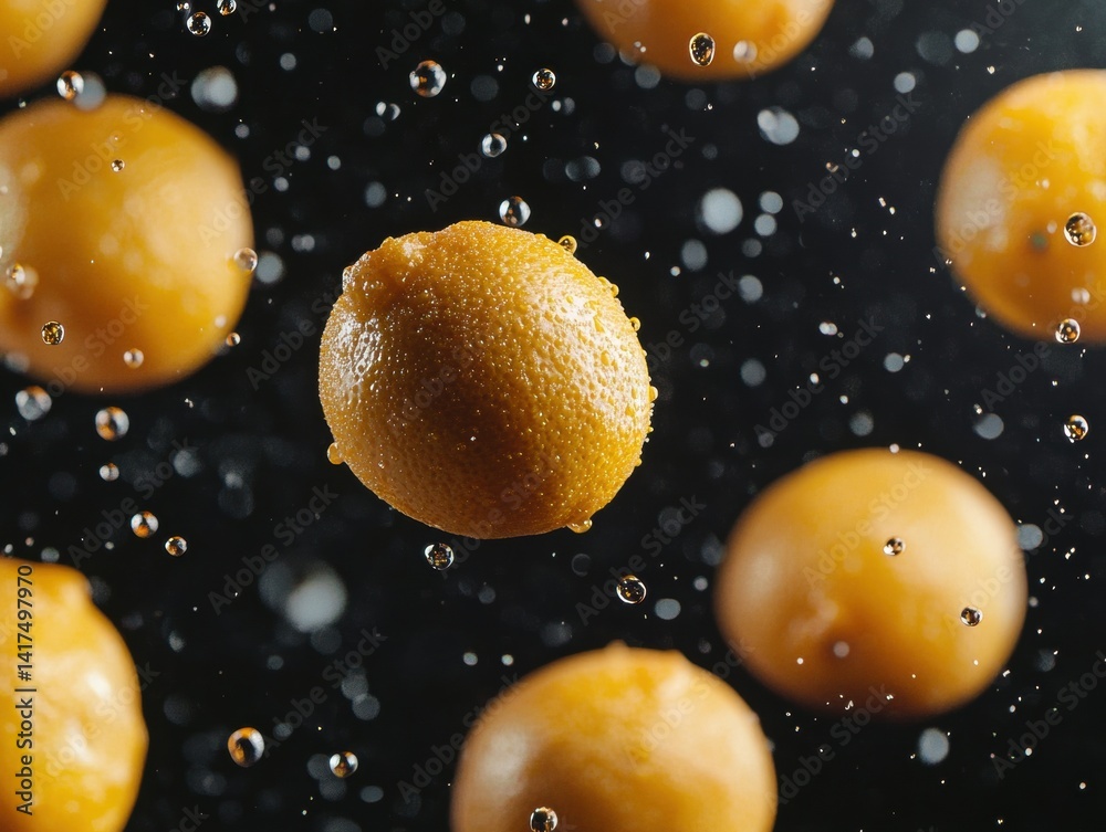 Fresh lemons splashing in dark background with water droplets Fresh lemons splashing in dark background with water droplets