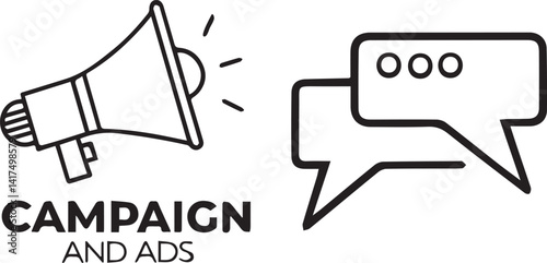 Set of 2 outline icons related to Campaign and ads. Linear icon collection. Editable stroke line art. Vector illustration.