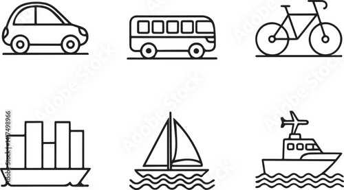 Wallpaper Mural Set of 6 outline icons related to the transport element. Linear icon collection. Editable stroke line art. Vector illustration. Torontodigital.ca