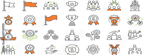 Doodle career icon set. Success winner, business goal, challenge hand drawn sketch line pen stroke style icon.