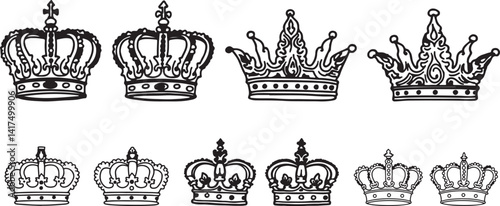 Elegant Black and White Royal Crown Illustration for Design and Crafts