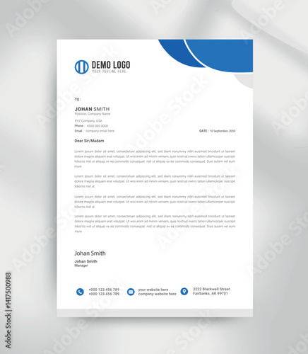 Modern Minimal Blue Letterhead Template  Corporate Business Design