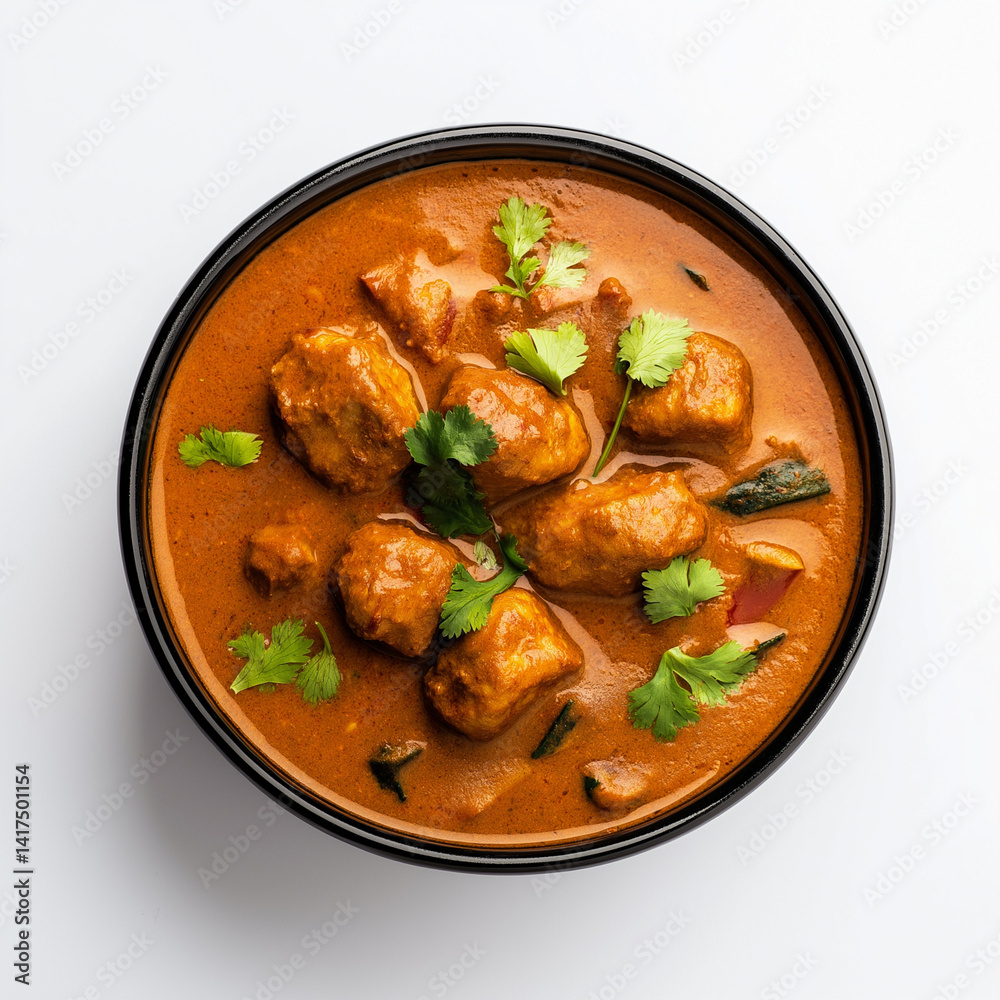 Rich Chicken Curry in Bowl on Transparent Surface – Aromatic, Flavorful, Top-Down View Rich Chicken Curry in Bowl on Transparent Surface – Aromatic, Flavorful, Top-Down View
