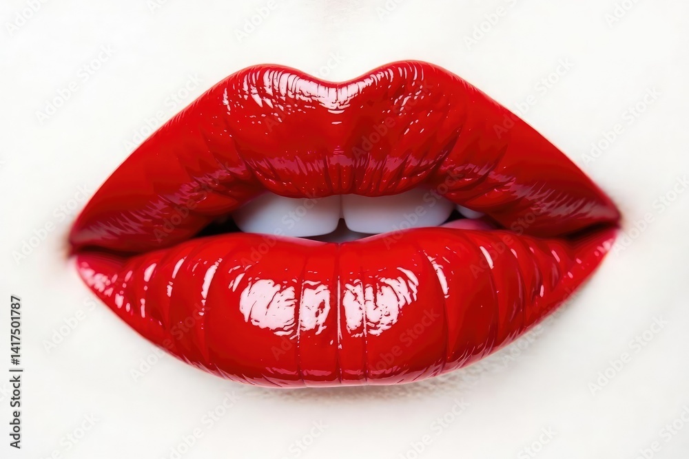 Obraz premium Dramatic red lip swatch against pristine white backdrop , minimal, white backdrop