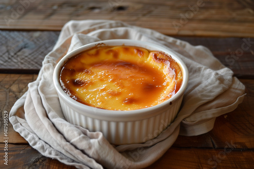Flan Dessert – Creamy Caramel Custard with Glossy Top. flan dessert with a golden, glossy caramel layer on top, served on a plate and gently oozing with rich syrup