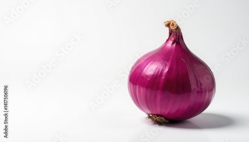 Obraz na płótnie Single red onion, vibrant color, clean white background, purple, texture, edible w salonie