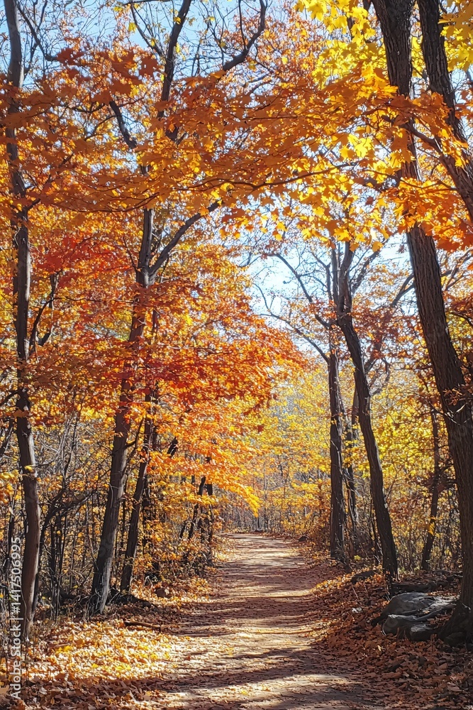 Obraz premium Golden Autumn Path Lined with Vibrant Trees in Full Color