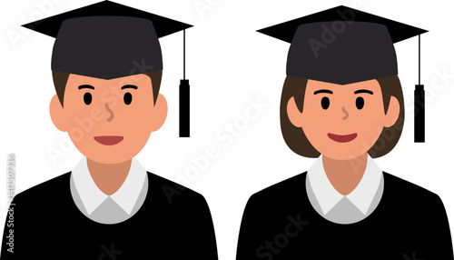 졸업 가운 입은 남녀 학생