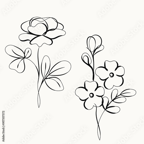 Abstract floral vector illustration featuring a blossoming tree branch with elegant flower and leaf design elements
