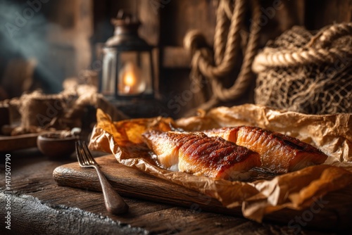 Savor Arbroath smokie on parchment amid authentic dockside decor and natural light