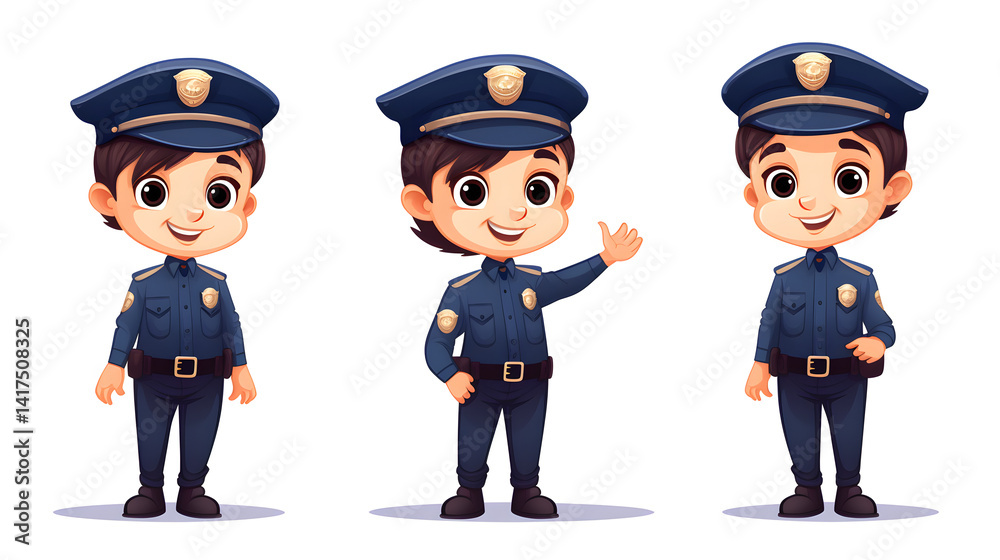 Cheerful young child in police outfit with badge, role-playing, childhood innocence concept Cheerful young child in police outfit with badge, role-playing, childhood innocence concept