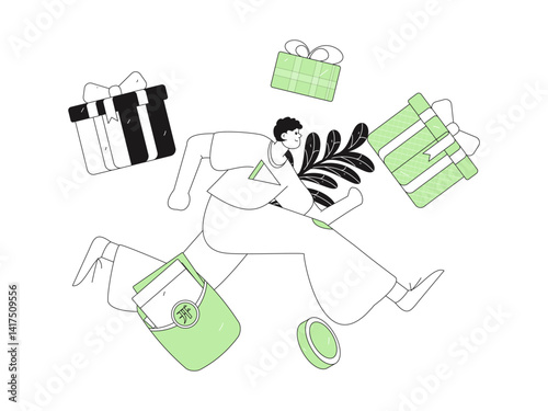Holiday shopping people doing e-commerce online shopping flat vector concept operation hand drawn illustration
