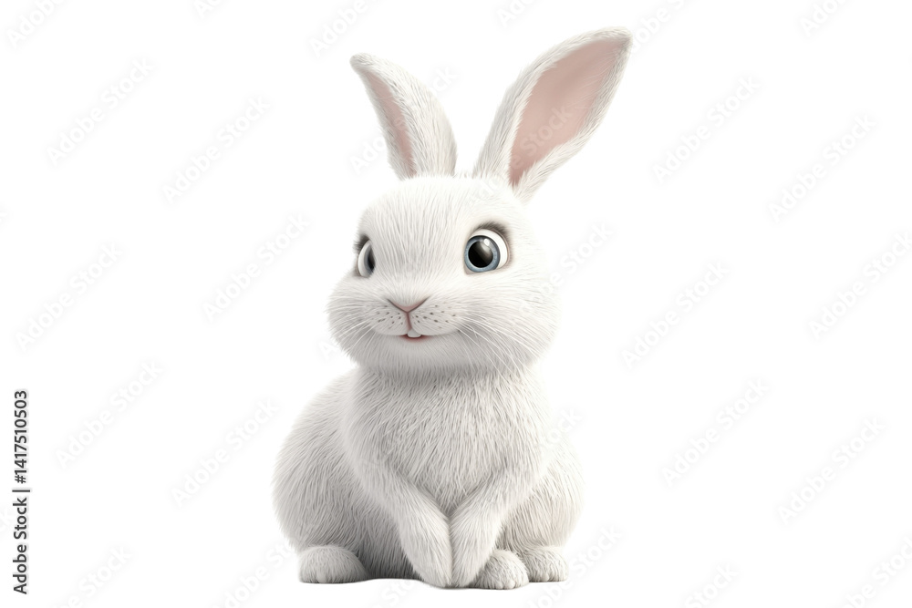 Obraz premium Fluffy, white bunny isolated on PNG transparent background, cut out