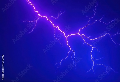 Lightning Flash in Dark Night Sky with Stormy Atmosphere