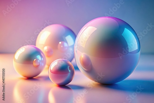 Three Glossy Spheres on Reflective Table Surface with Soft Lighting