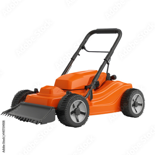 Orange lawn mower view on transparent background