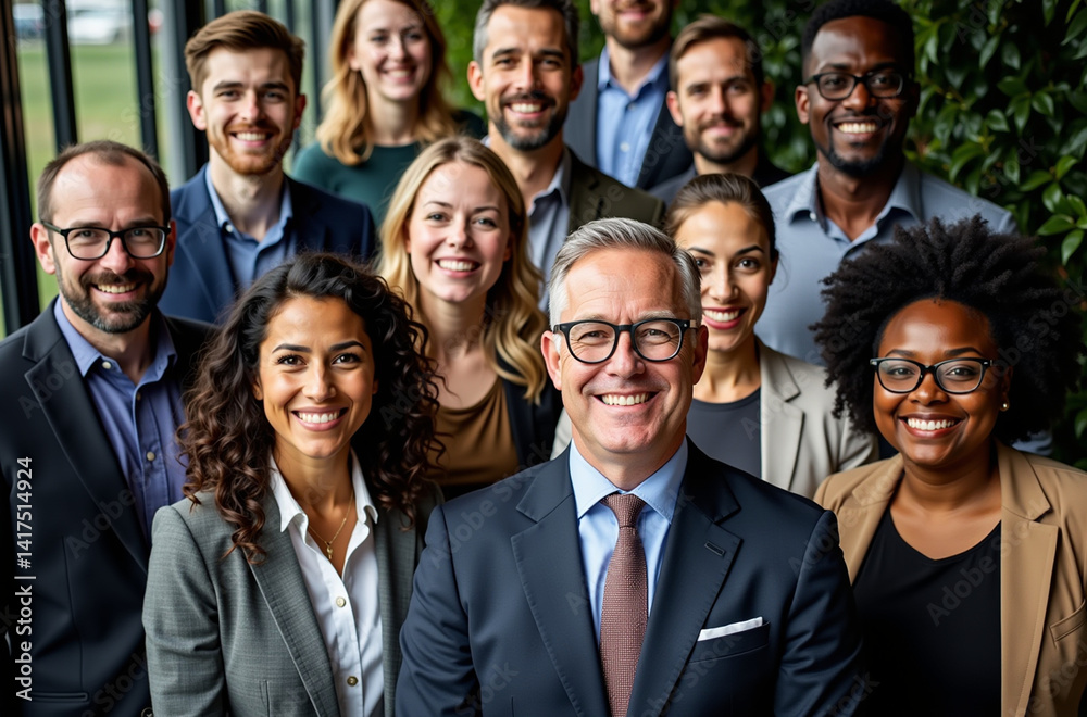Group portrait of a diverse group of people, all dressed in formal business attire. Group portrait of a diverse group of people, all dressed in formal business attire.