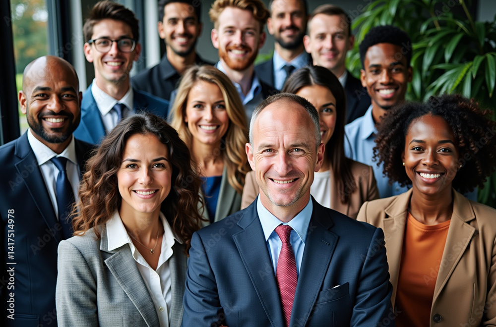 Group portrait of a diverse group of people, all dressed in formal business attire. Group portrait of a diverse group of people, all dressed in formal business attire.
