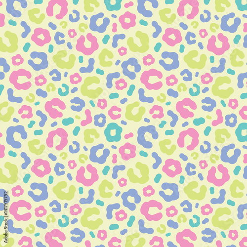 Wallpaper Mural Simple pastel leopard skin print seamless pattern. Cheetah skin flat style background in retro boho colors. Hand drawn gender neutral pastel leopard print background. Cute and fun kids safari design. Torontodigital.ca