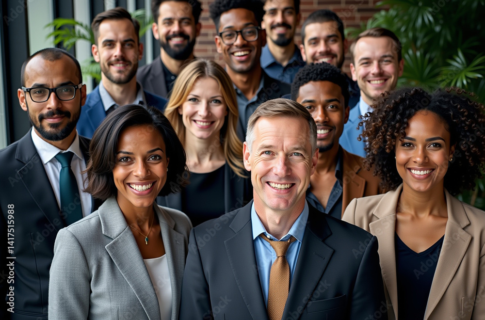 Group portrait of a diverse group of people, all dressed in formal business attire. Group portrait of a diverse group of people, all dressed in formal business attire.