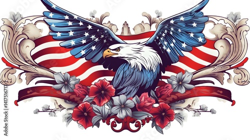 Professional image of tattoo in traditional American flag style for creative projects