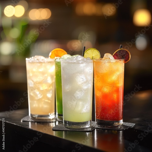 Wallpaper Mural Refreshing Colorful Cocktails with Ice in Glasses on Bar Counter Torontodigital.ca