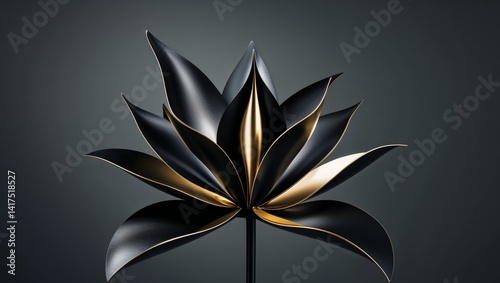 Luxurious black and gold abstract design forming a metallic flower