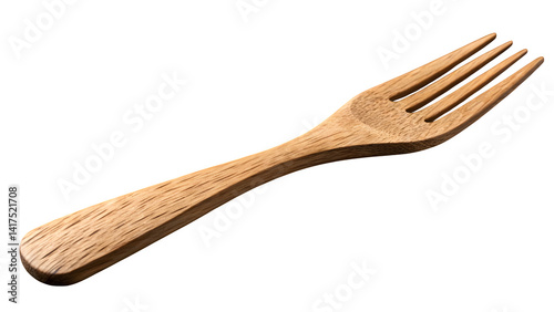 Wooden fork detailed grain texture isolated on transparent background.