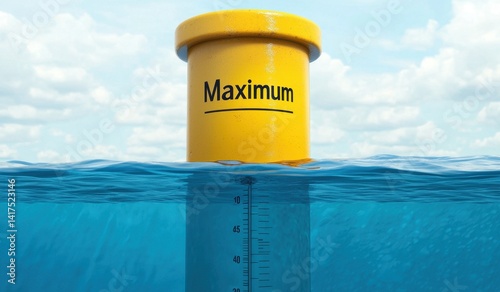 Vibrant Yellow Maximum Indicator in Blue Water Under Clear Sky