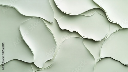 Soft overlapping shapes with pale green texture. Generative AI