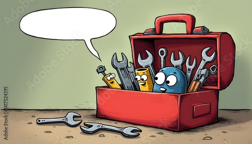 a toolbox with eyes and funny quotes, cartoon gift idea